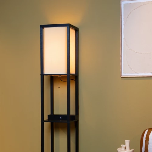 Lucide MENNO - Lampadaire - 1xE27 - Avec chargeur sans fil - Noir - ambiance 1